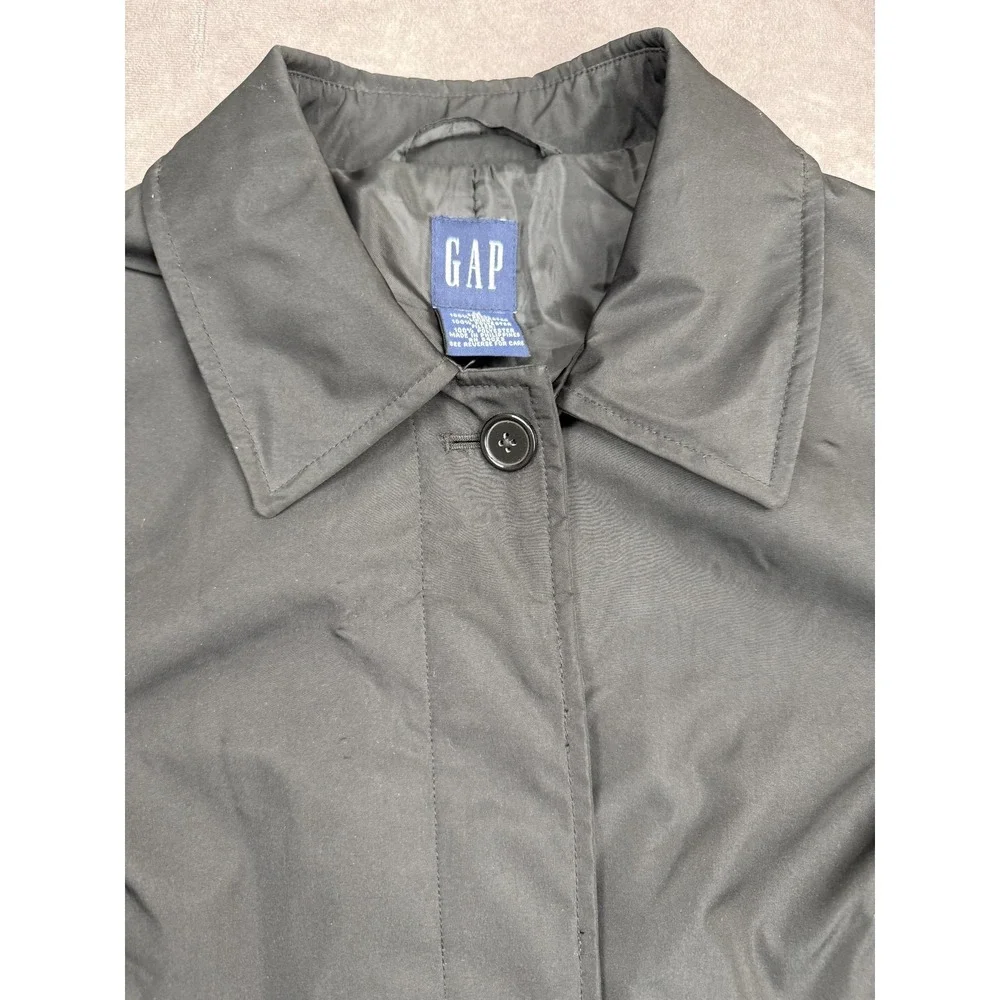 VTG GAP Coat Women Medium Black Long Insulated Button‎ Polyester Lined Jacket